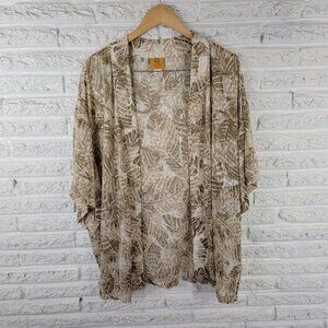 Ruby Rd 1X Plus Size Cardigan Duster Top Brown White Floral Metallic FLO231E